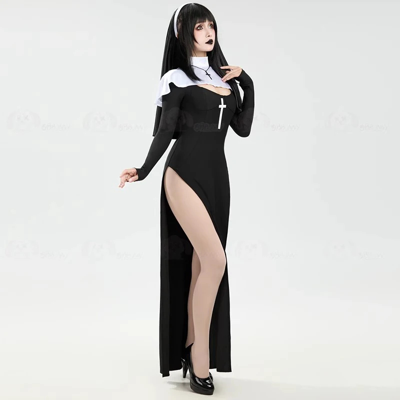 Anime Cosplay Nun - Kostium Cosplay Damski Seksowna Czarna Sukienka